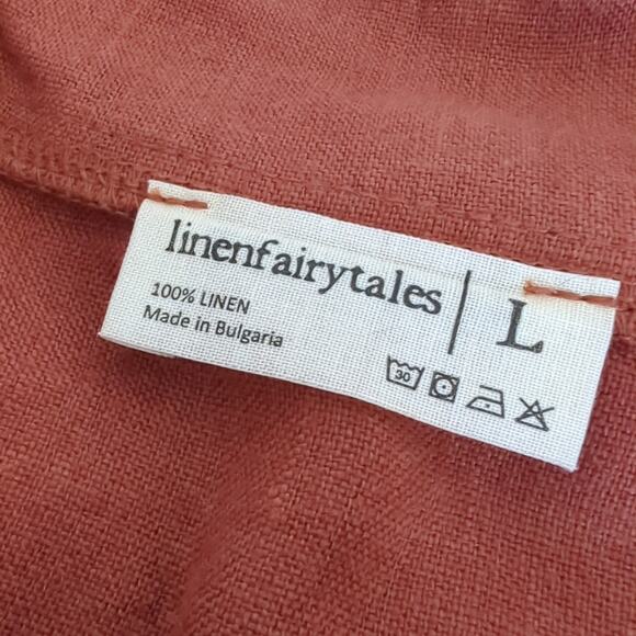 LinenFairyTales Womens Button Down Top Linen Burnt Orange Red Soil Size Large - Picture 4 of 5